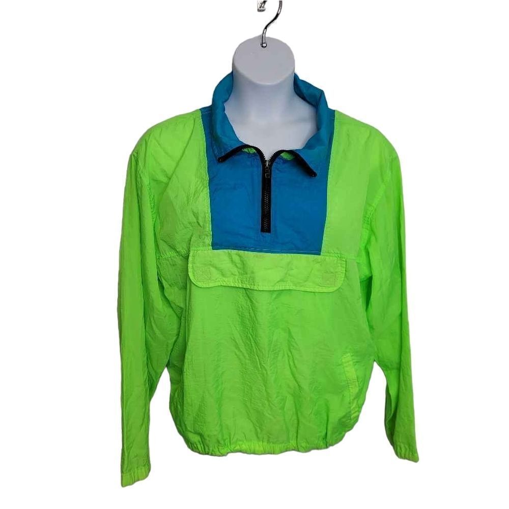 VINTAGE 90s neon florescent pullover quarter‎ zip windbreaker jacket XL
